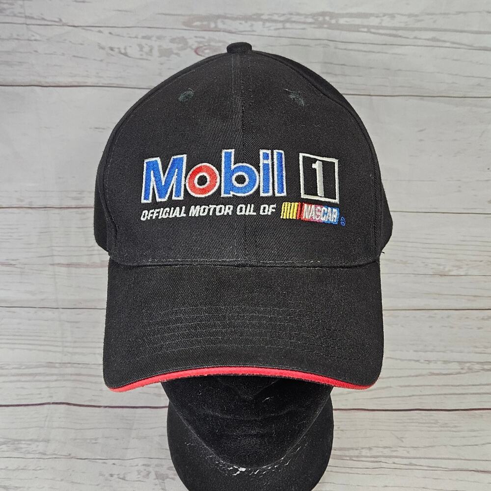 NASCAR Mobil 1 Baseball Cap Hat Men's Adjustable Black Red Pegasus